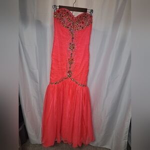 Deb Coral Prom Dress with Jewel Accents